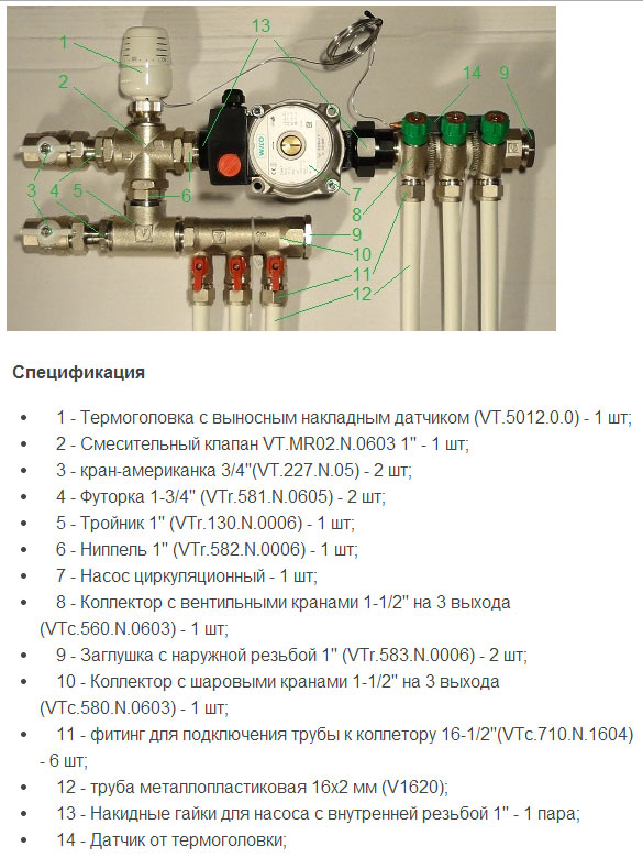 Схема подключения коллектора тёплого пола к котлу