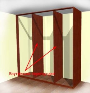 Устанавливаем боковины и внутренние перегородки шкафа купе.
