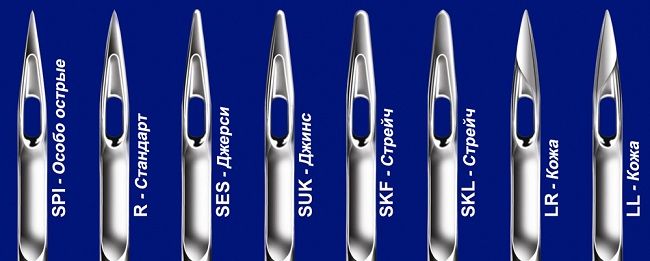 виды игл для разных тканей