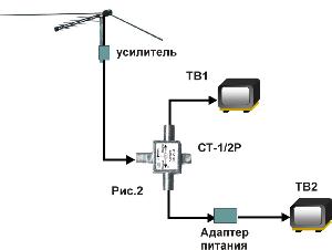 Схема подключения с усилителем.